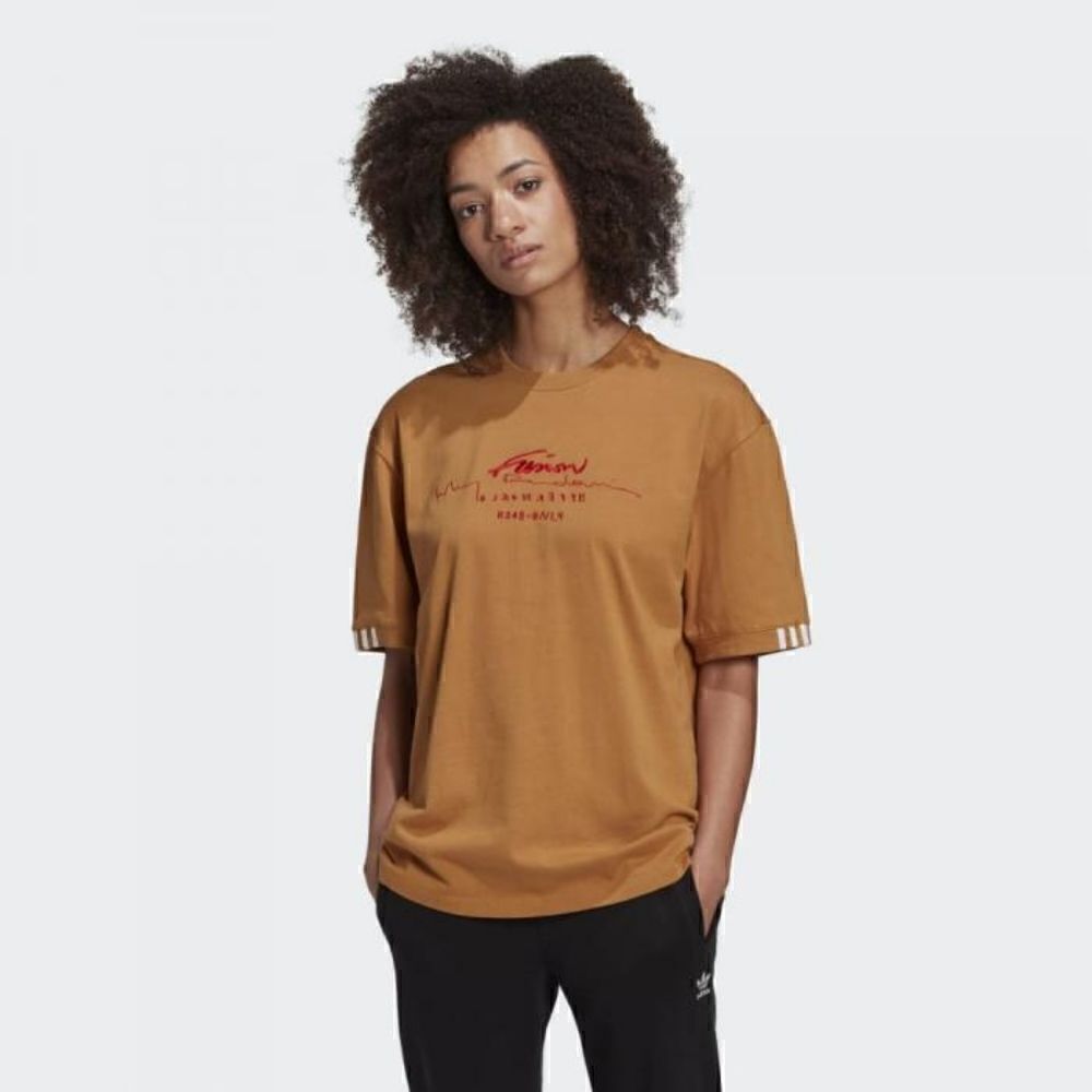 Adidas Originals R.Y.V. RYV Oversized T Shirt Brown Tan White Red Black Top